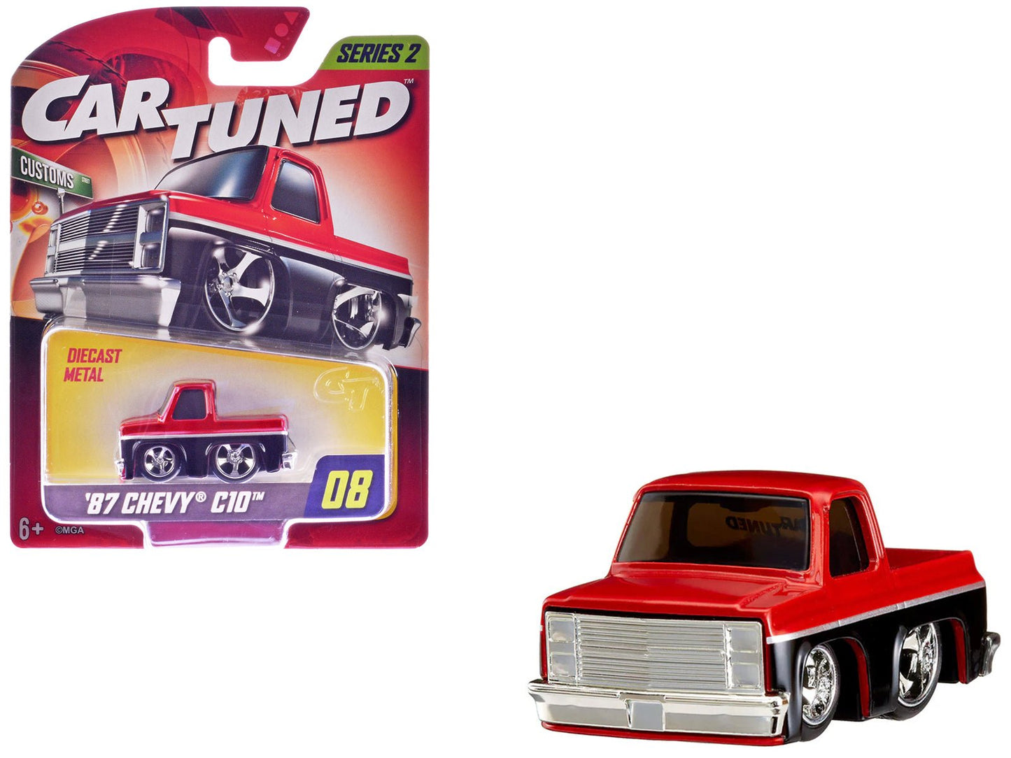 1987 Chevrolet C10 Pickup Truck Red Metallic and Black "Customs" Series 2 Diecast Model Car by CarTuned  free shipping USA