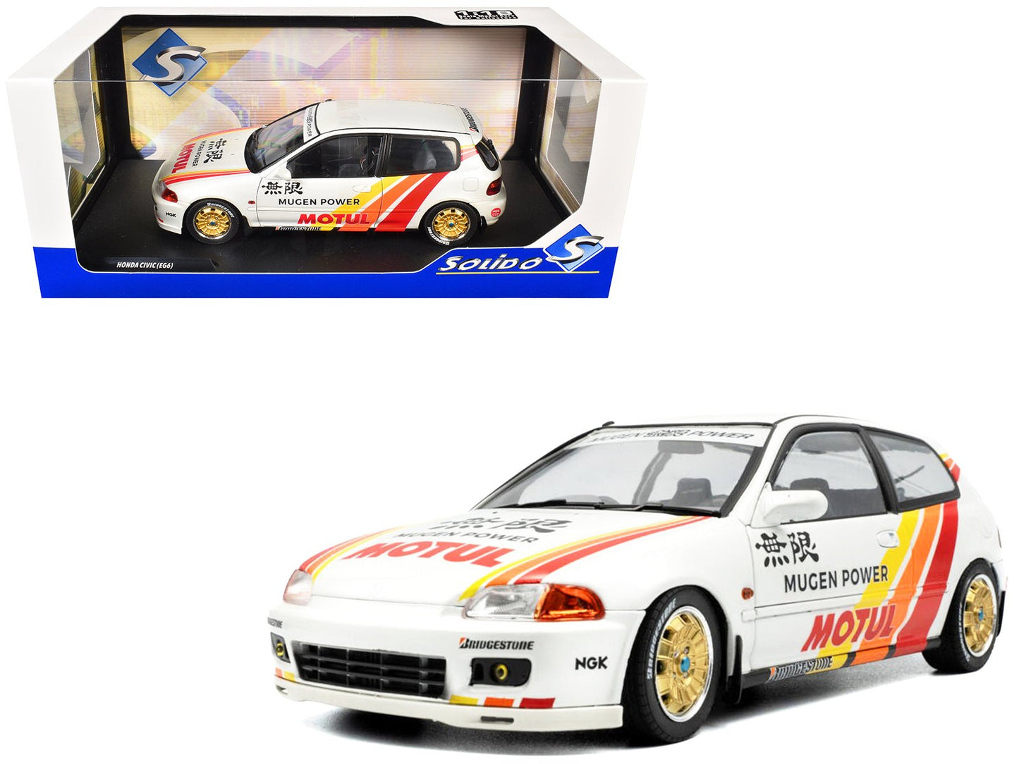 1991 Honda Civic (EG6) RHD (Right Hand Drive) "Mugen Racing" White with Stripes 1/18 Diecast Model Car by Solido  free shipping USA
