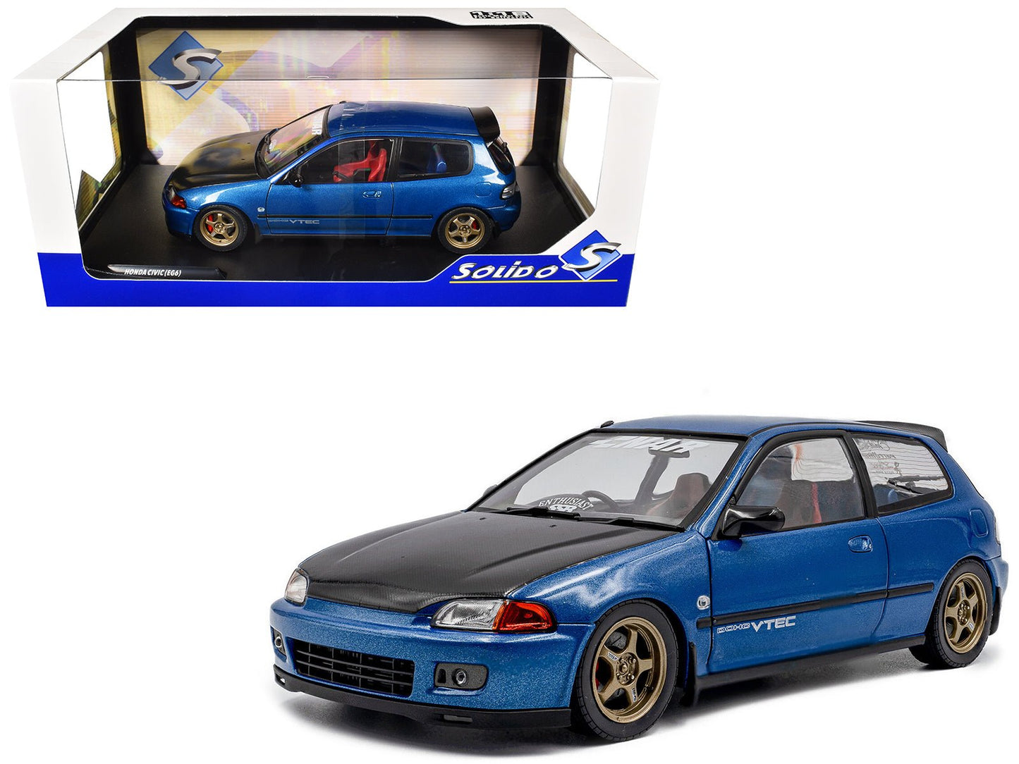 1991 Honda Civic (EG6) RHD (Right Hand Drive) "NAR" Cobalt Blue Metallic with Carbon Hood 1/18 Diecast Model Car by Solido  free shipping USA