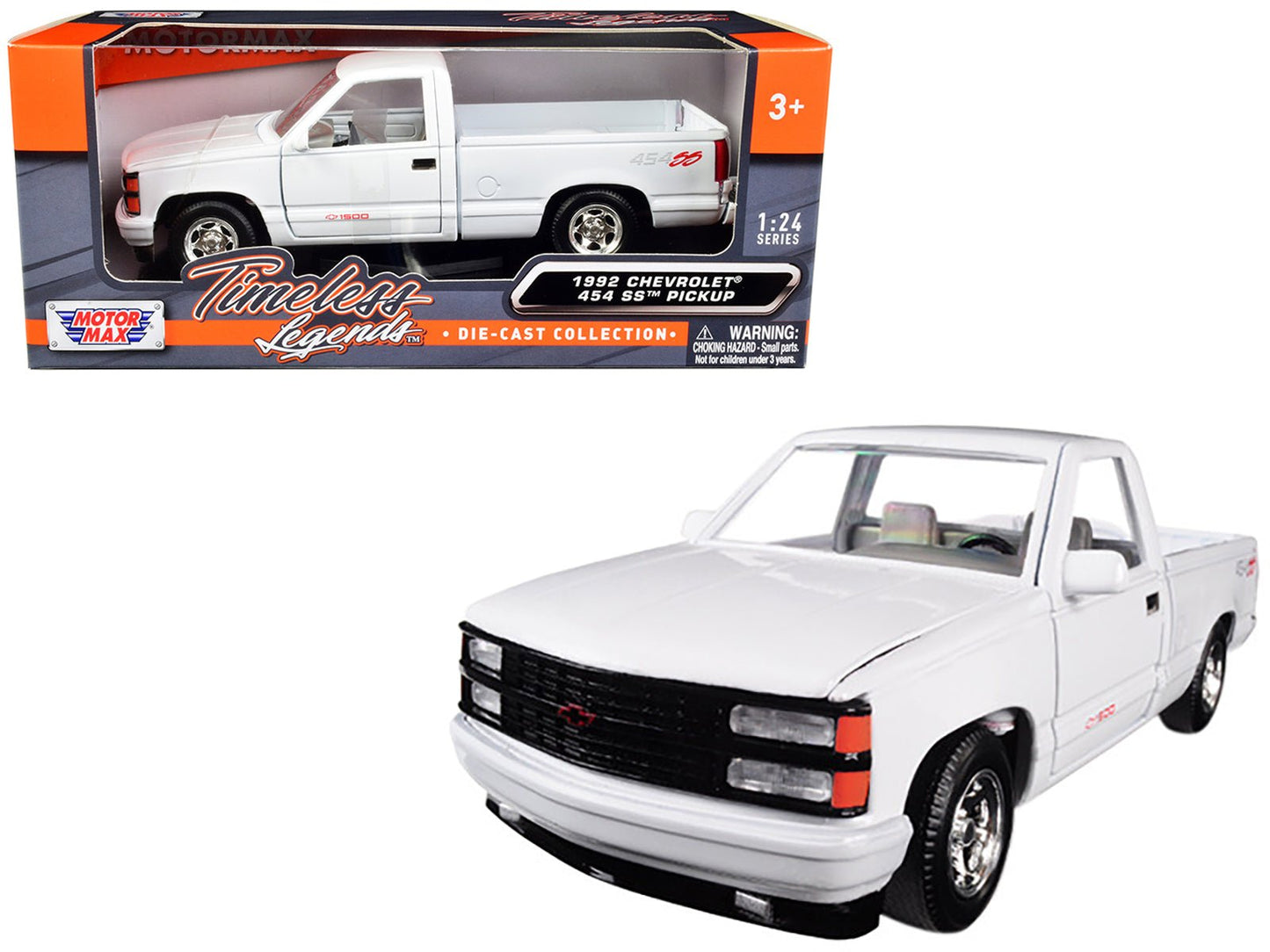 1992 Chevrolet 454 SS Pickup Truck White 1/24 Diecast Model Car by Motormax  free shipping USA
