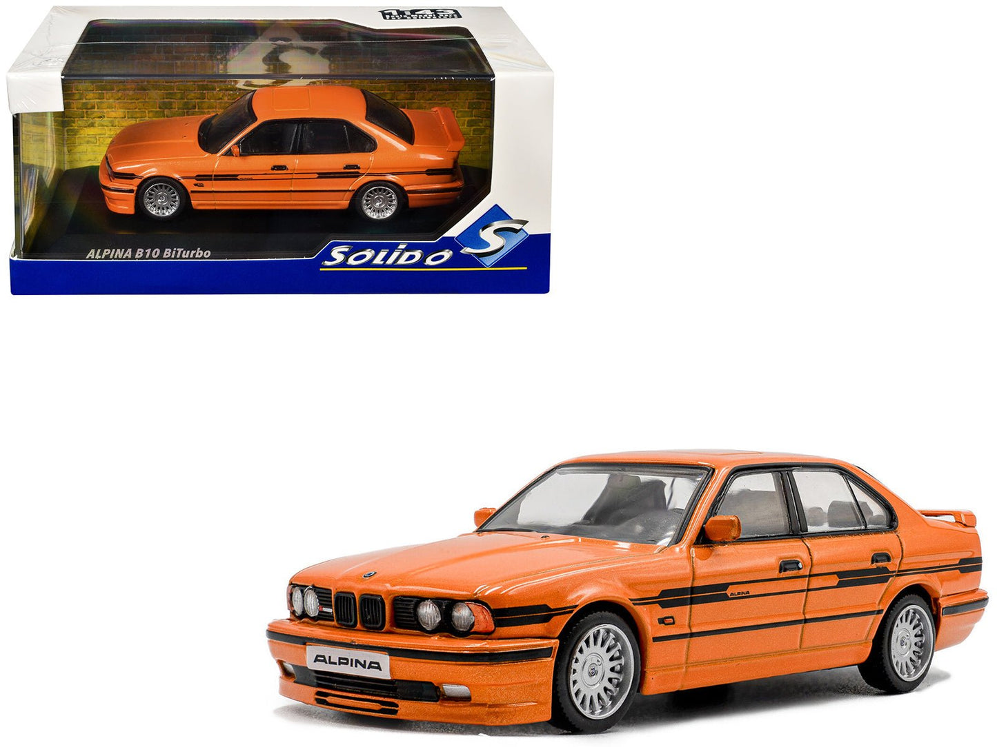 1994 BMW E34 Alpina B10 BiTurbo Orange Metallic with Black Stripes 1/43 Diecast Model Car by Solido  free shipping USA