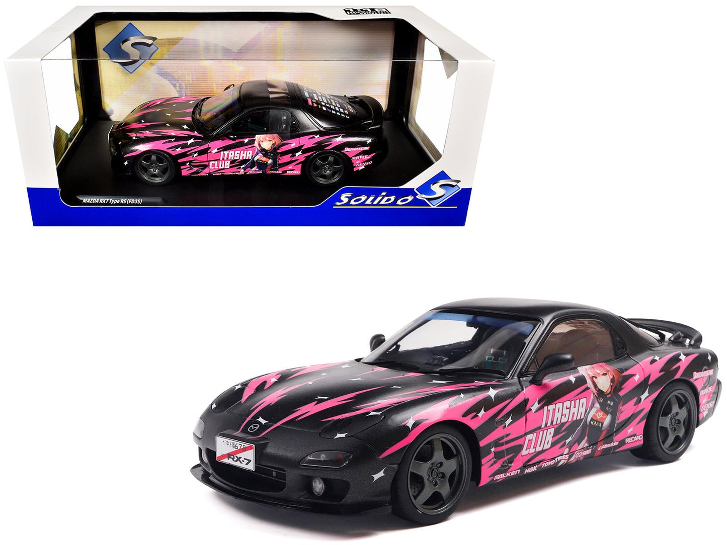1994 Mazda RX7 (FDRS) RHD (Right Hand Drive) "Itasha Club" Black Metallic with Pink Graphics 1/18 Diecast Model Car by Solido  free shipping USA