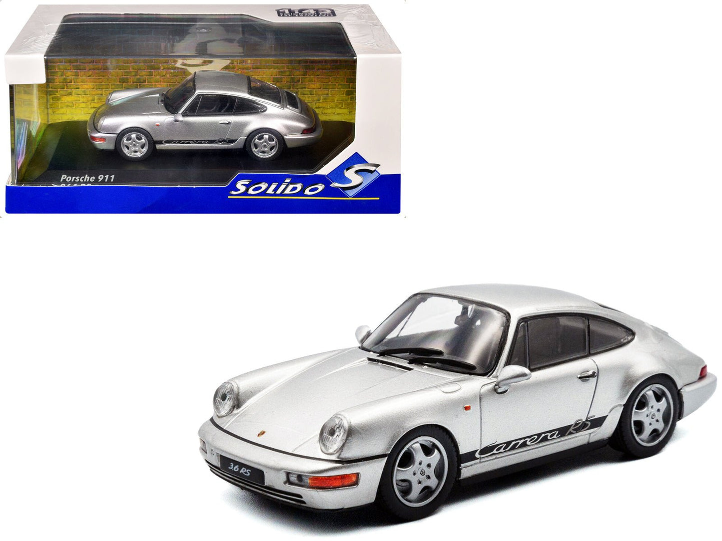 1994 Porsche 911 (964) RS Silver Metallic with Black Stripes 1/43 Diecast Model Car by Solido  free shipping USA