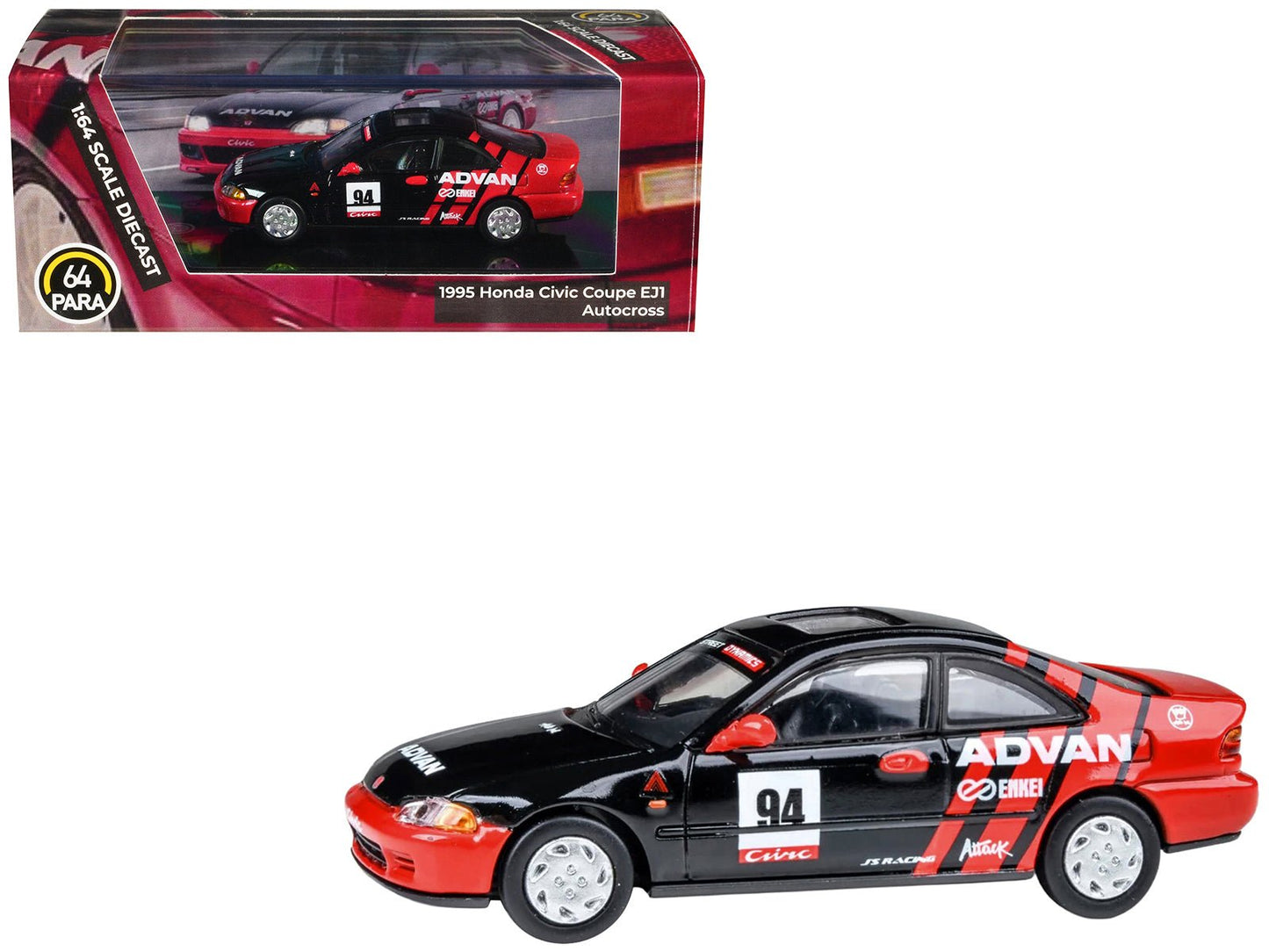 1995 Honda Civic Coupe EJ1 #94 "Autocross - ADVAN" Black and Red 1/64 Diecast Model Car by Paragon Models  free shipping USA
