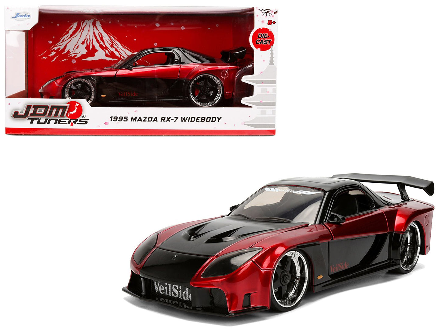 1995 Mazda RX-7 Widebody RHD (Right Hand Drive) "VeilSide" Black and Red Metallic "JDM Tuners" Series 1/24 Diecast Model Car by Jada  free shipping USA