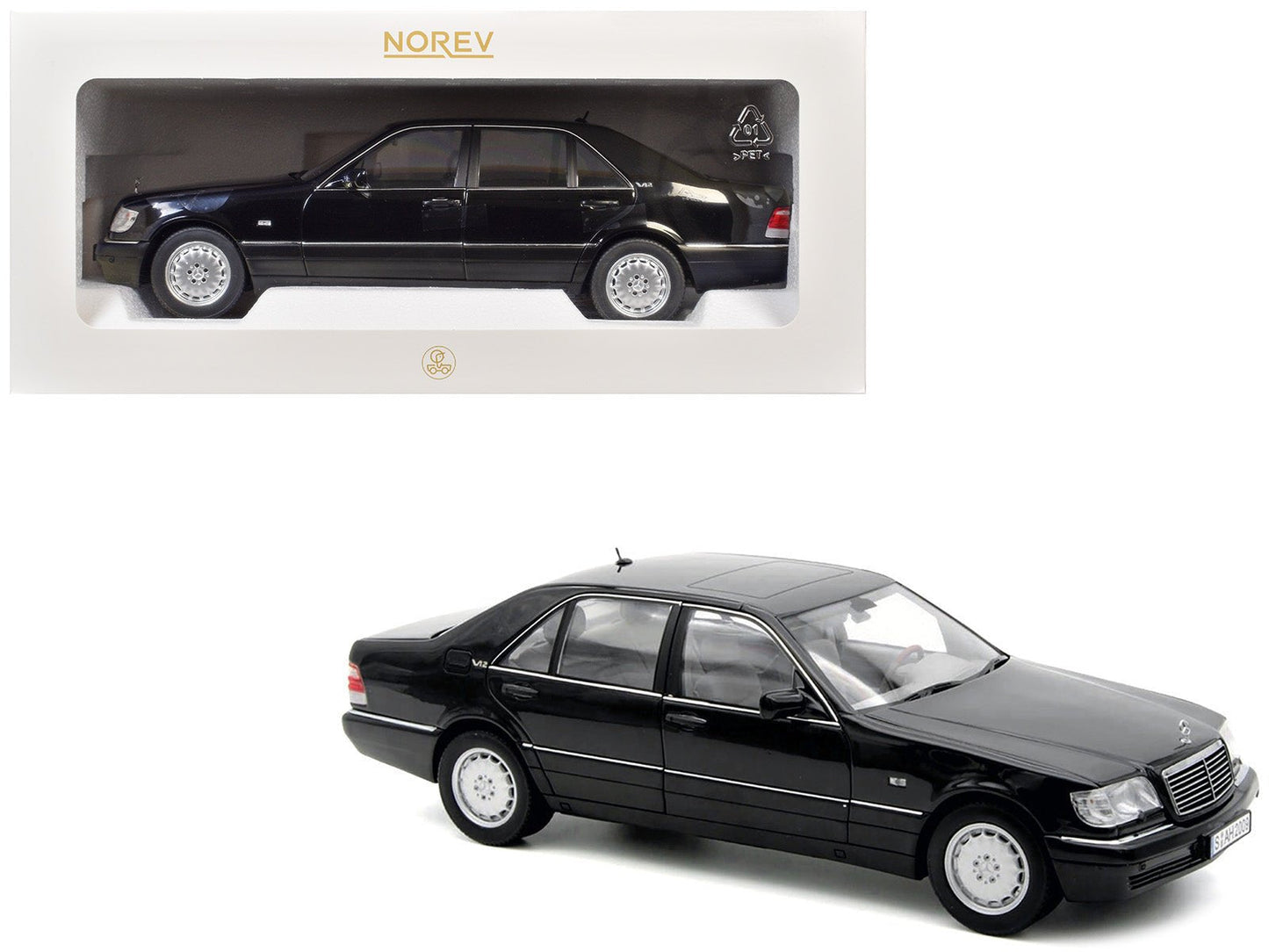 1997 Mercedes-Benz S600 Obsidian Black Metallic 1/18 Diecast Model Car by Norev  free shipping USA