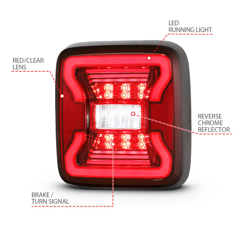 ANZO 18-19 Jeep Wrangler JL LED Taillights Black 311295
