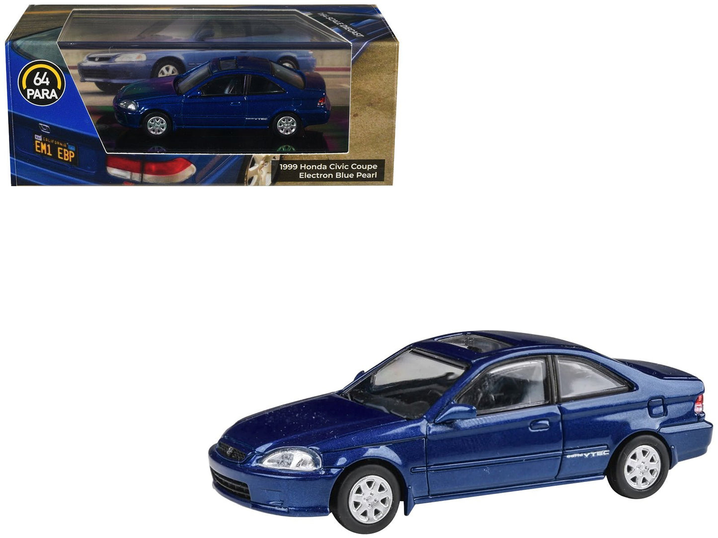 1999 Honda Civic Coupe Electron Blue Pearl Metallic with Sunroof 1/64 Diecast Model Car by Paragon Models  free shipping USA