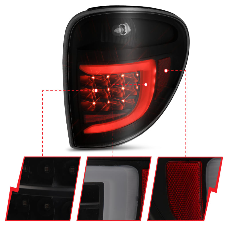 ANZO 2004-2007 Dodge Grand Caravan LED Tail Lights w/ Light Bar Black Housing Smoke Lens 311366