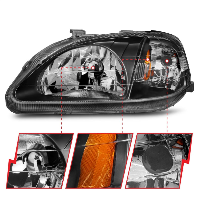 Anzo 1999-2000 Honda Civic Crystal Headlights Black