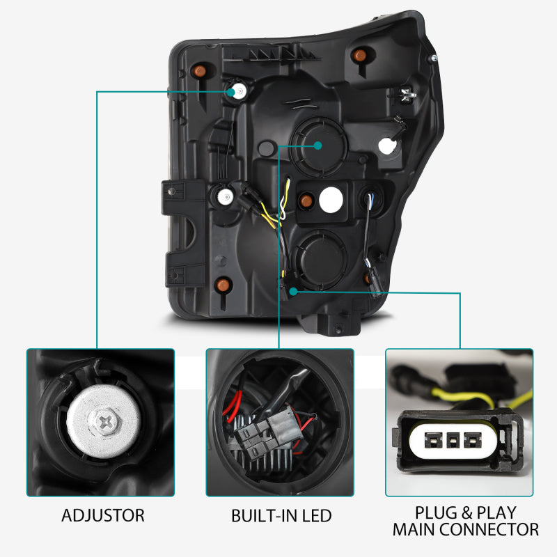 AlphaRex 11-16 Ford F-350 SD LUXX LED Proj Headlights Plank Style Alpha Blk w/Activ Light/Seq Signal 880143 *Discontinued