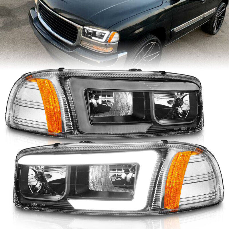 Anzo 99-17 GMC Sierra/Denali Headlights Black Amber (w/C Light Bars) 111522