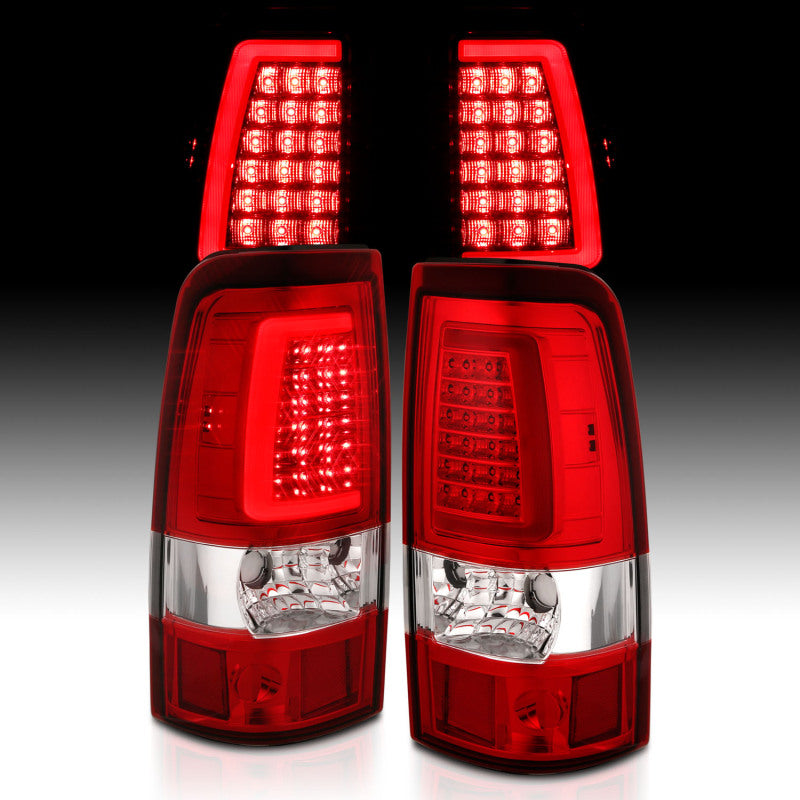 ANZO 1999-2002 Chevy Silverado 1500 LED Taillights Plank Style Chrome With Red/Clear Lens 311332