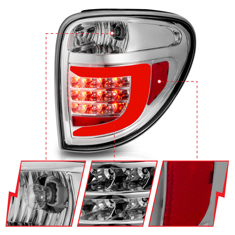 ANZO 2004-2007 Dodge Grand Caravan LED Tail Lights w/ Light Bar Chrome Housing Clear Lens 311367