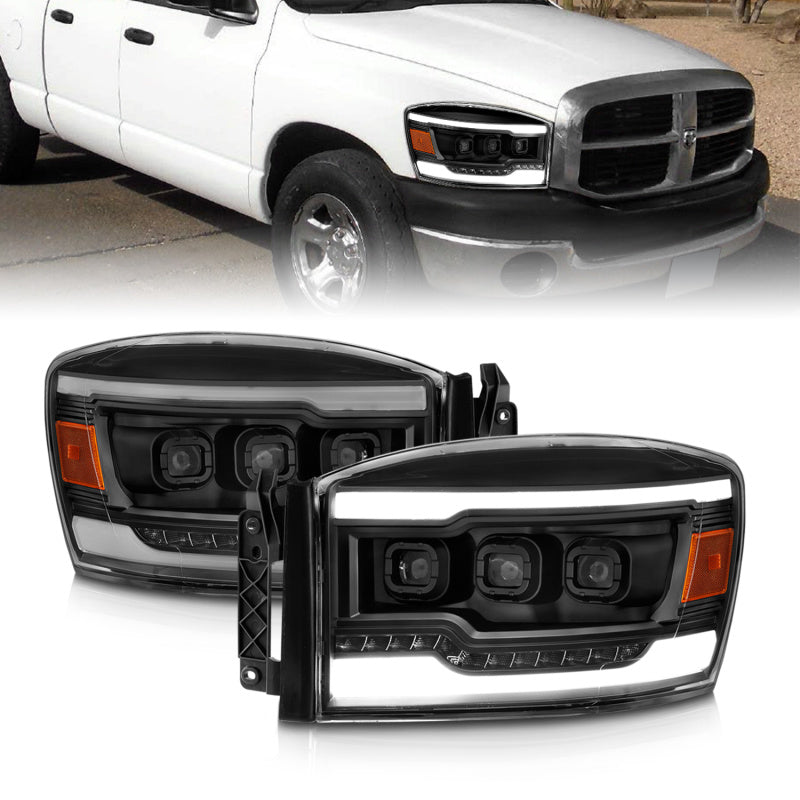 ANZO 06-08 Dodge RAM 1500/2500/3500 LED Projector Headlights w/Light Bar Seq. Signal Black Housing 111560