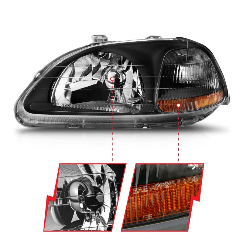 Anzo 1996-1998 Honda Civic Crystal Headlights Black