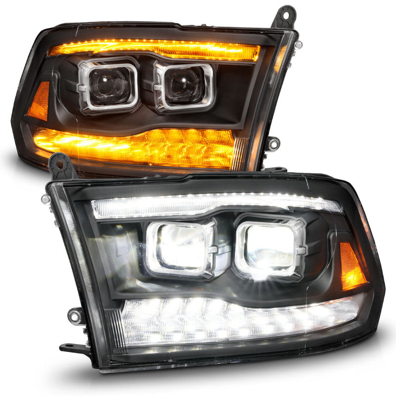 ANZO 09-18 Dodge Ram 1500/2500/3500 Full LED Proj Headlights w/Switchback Light Bar - Black 111595