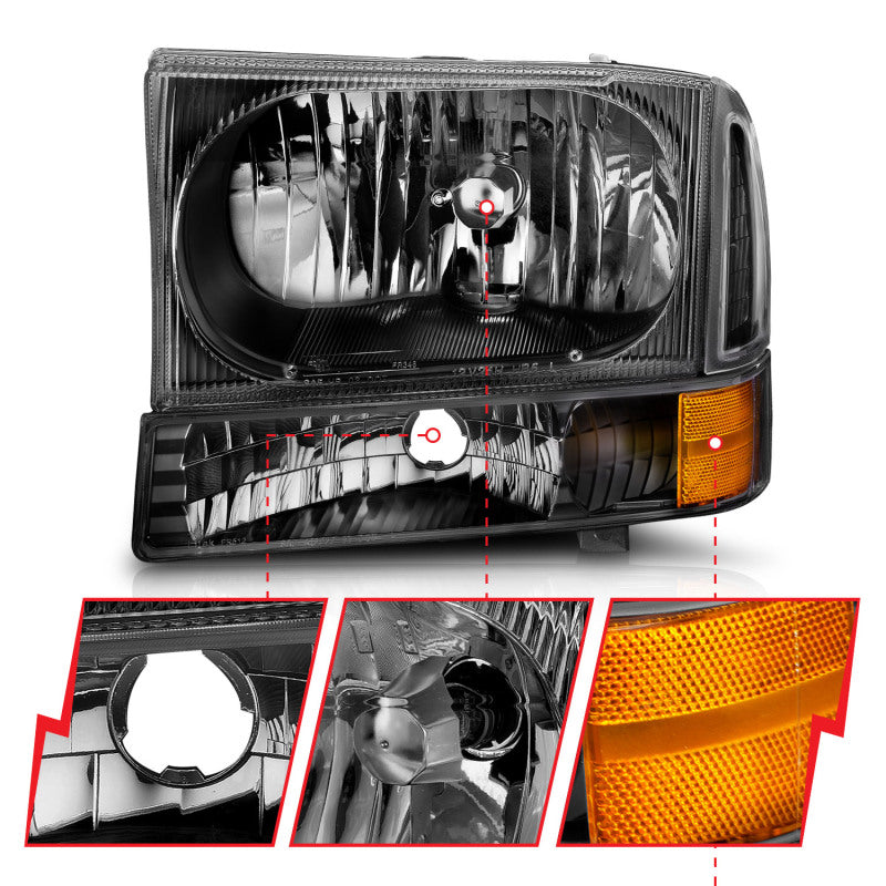 Anzo 2000-2004 Ford Excursion Crystal Headlights Black