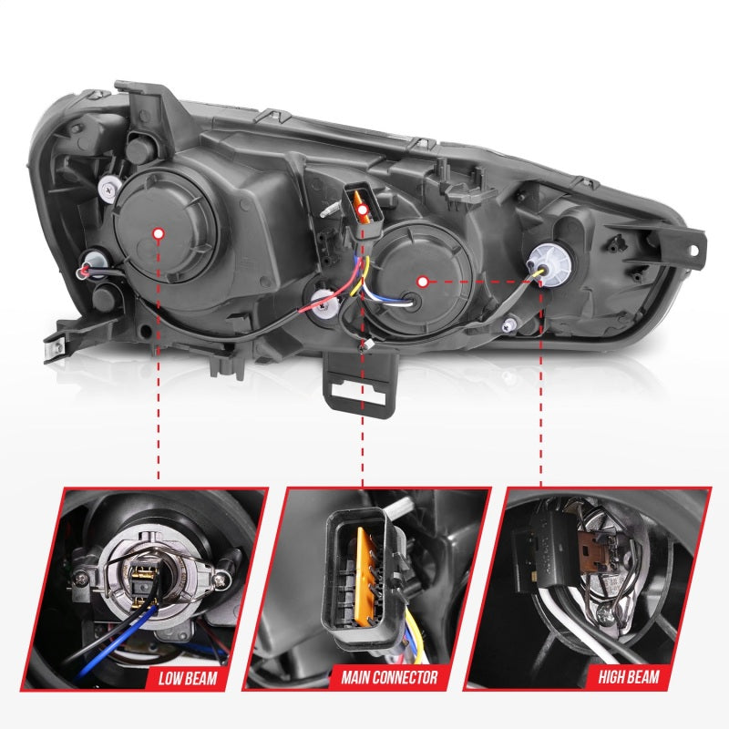 Anzo 2008-2015 Mitsubishi Lancer Projector Headlights w/ Halo Black (CCFL)