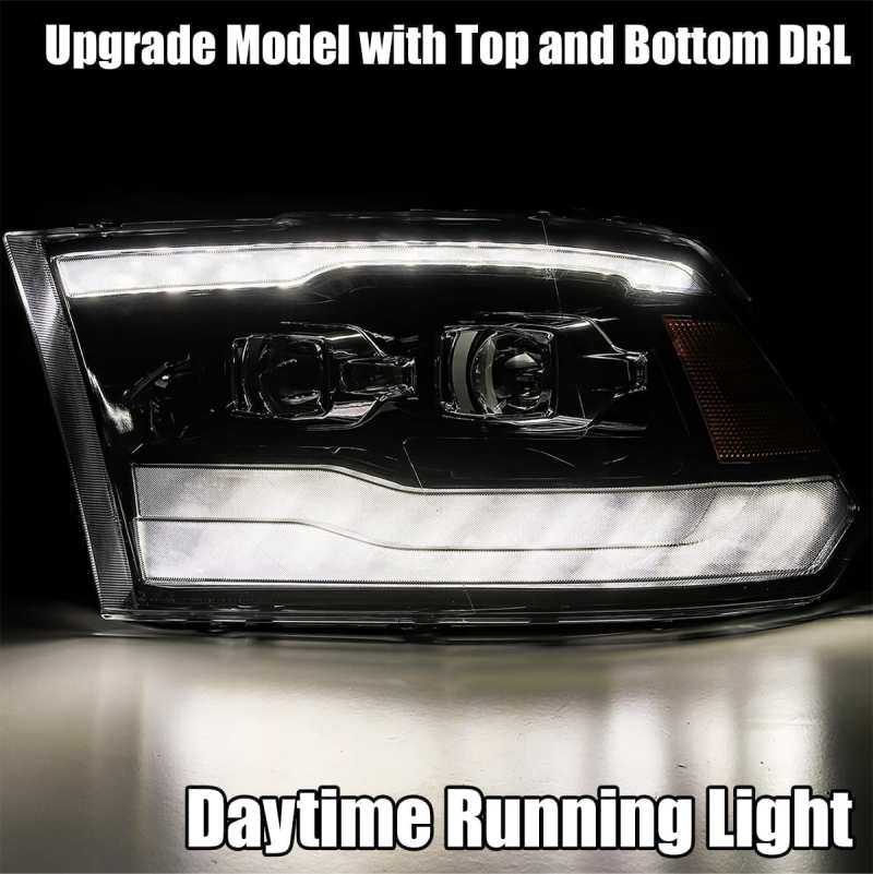 AlphaRex 09-18 Dodge Ram 1500HD LUXX LED Proj Headlights Plnk Style Blk w/Activ Light/Seq Signal/DRL 880539 *Discontinued