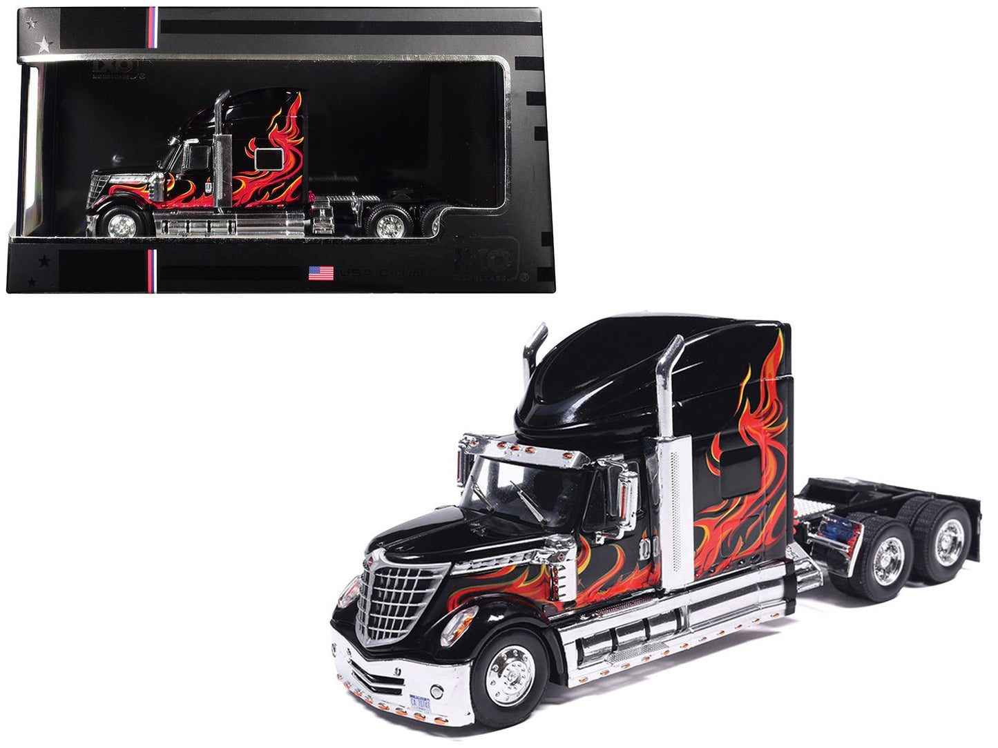 2010 International Lonestar Truck Tractor Black with Flame Graphics 1/64 Diecast Model by IXO Models  free shipping USA