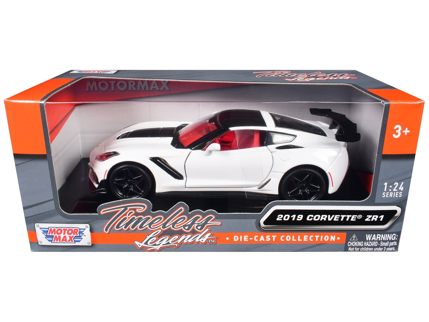 2019 Chevrolet Corvette ZR1 White and Black with Red Interior "Timeless Legends" Series 1/24 Diecast Model Car by Motormax  free shipping USA