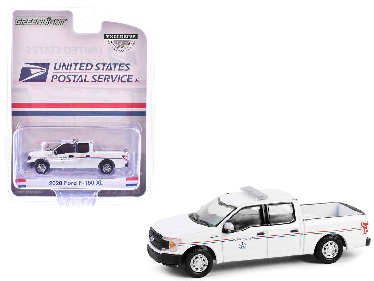 2020 Ford F-150 XL Pickup Truck "United States Postal Service (USPS) Postal Police" White with Red and Blue Stripes "Hobby Exclusive" Series 1/64 Diecast Model Car by Greenlight  free shipping USA