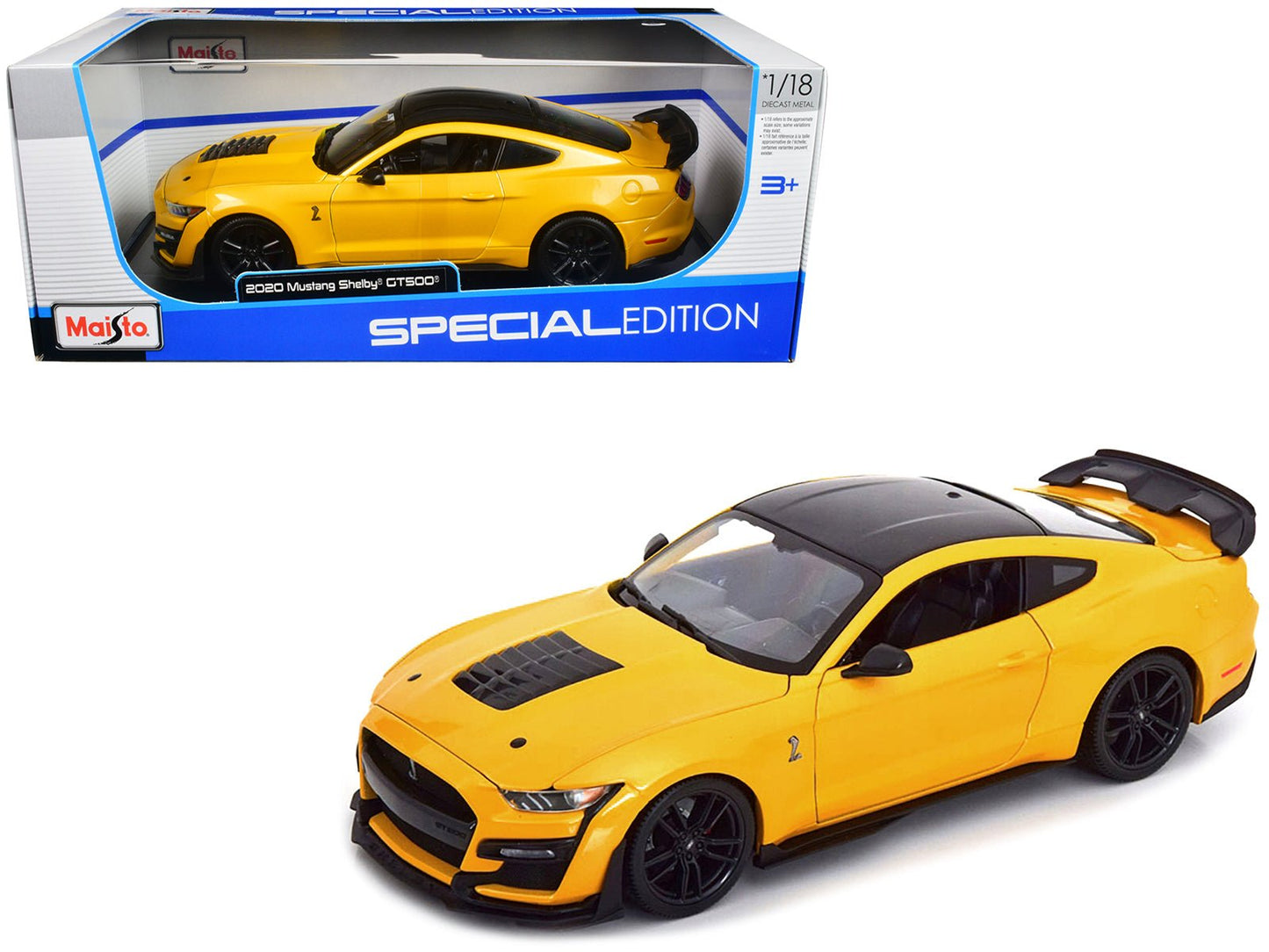 2020 Ford Mustang Shelby GT500 Yellow with Black Top "Special Edition" 1/18 Diecast Model Car by Maisto  free shipping USA