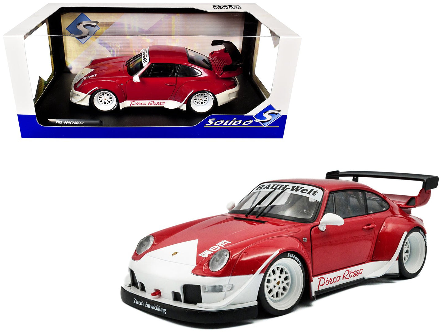 2020 RWB Bodykit "Porco Rosso" Red and White 1/18 Diecast Model Car by Solido  free shipping USA