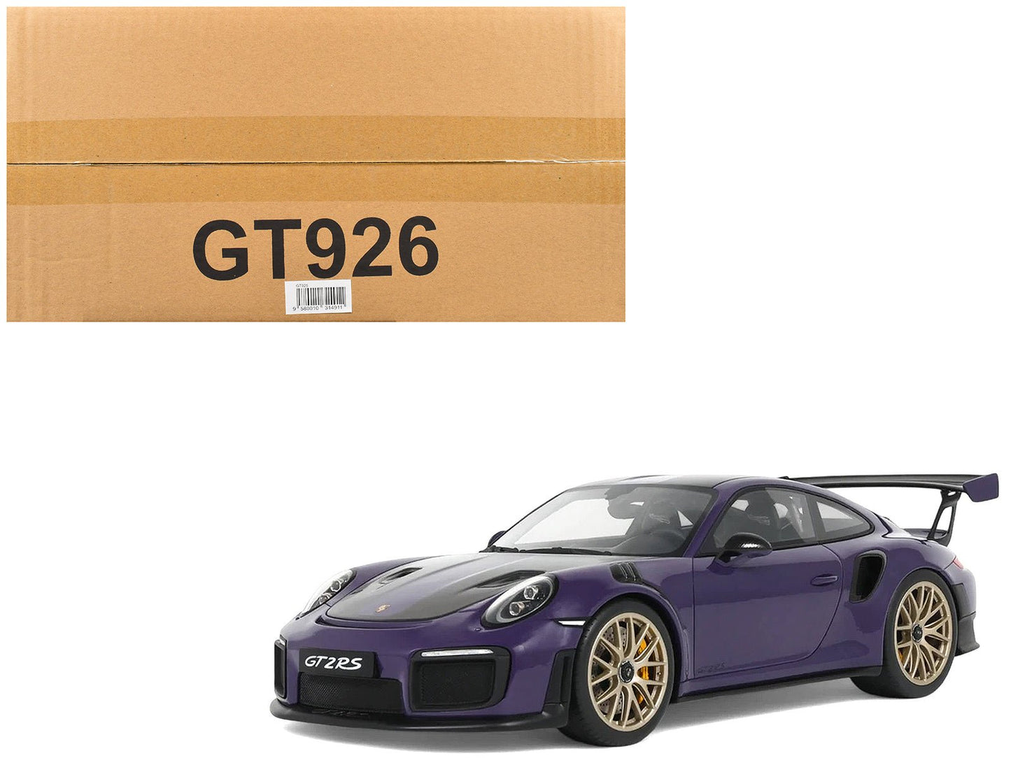 2021 Porsche 911 (991.2) GT2 RS Ultraviolet Metallic with Carbon Stripes 1/18 Model Car by GT Spirit  free shipping USA