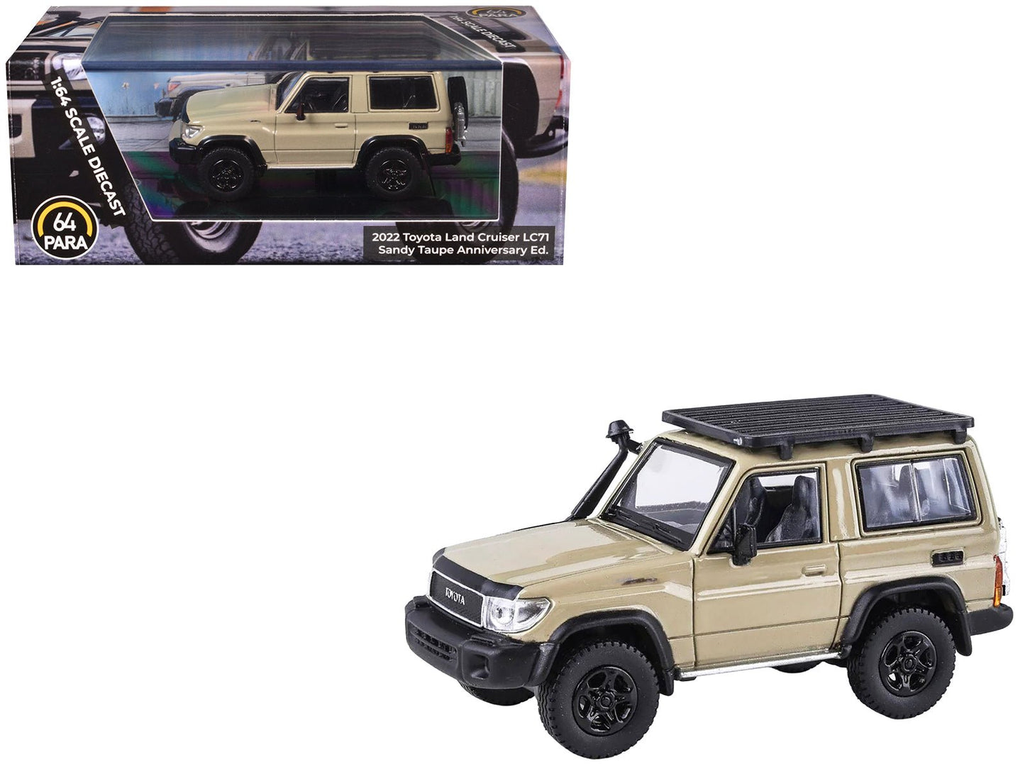 2023 Toyota Land Cruiser 71 Sandy Taupe "70th Anniversary" with Roofrack 1/64 Diecast Model Car by Paragon  free shipping USA