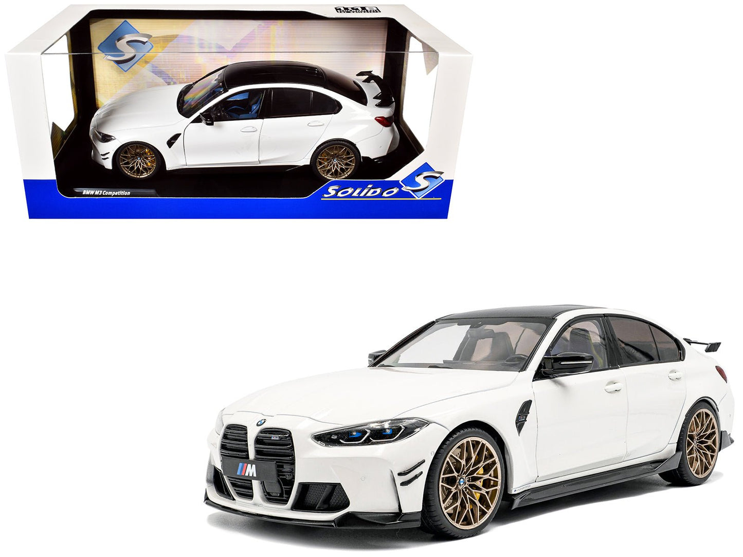 2024 BMW M3 Competition Alpine White with Carbon Top 1/18 Diecast Model Car by Solido  free shipping USA