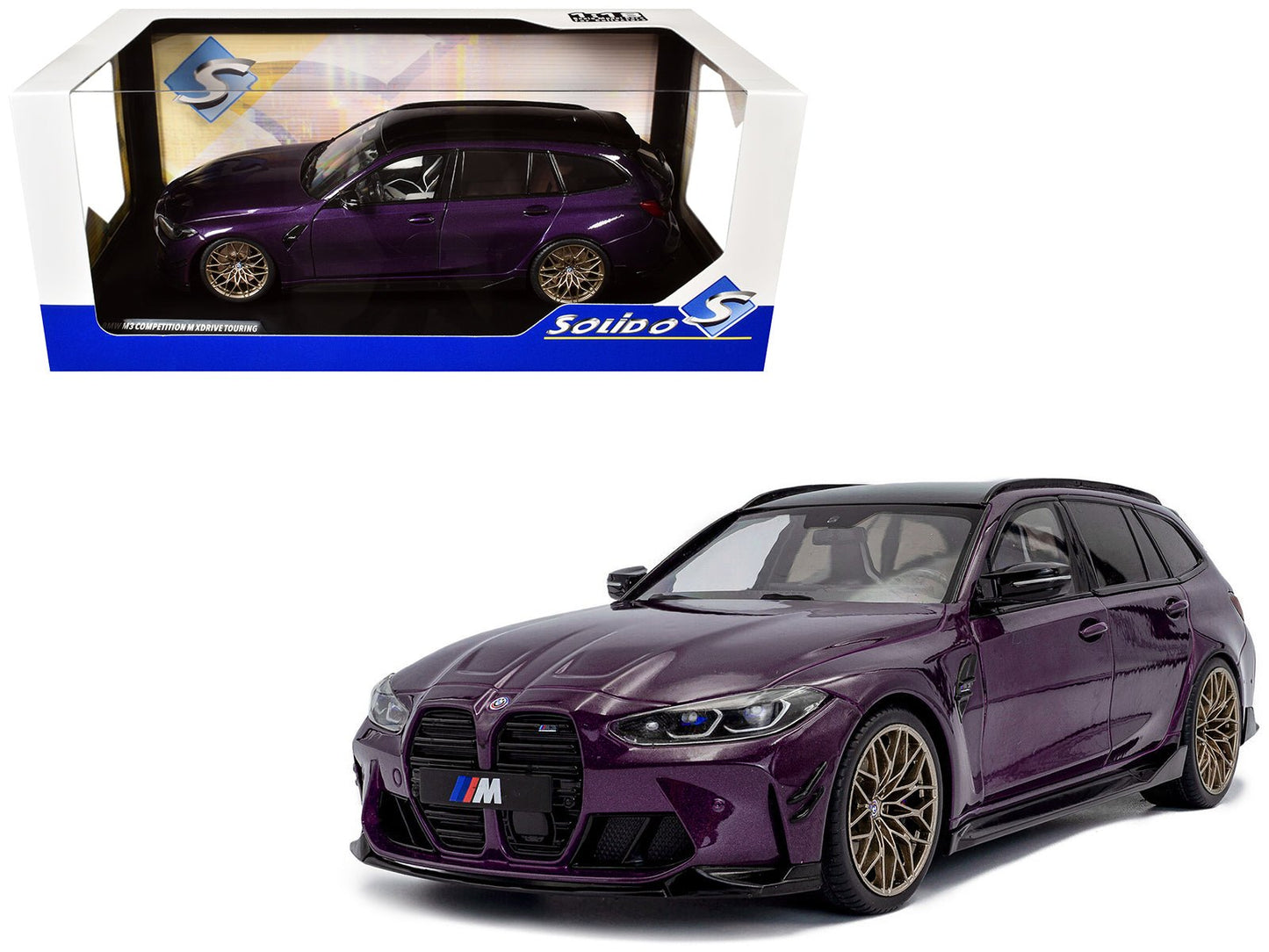 2024 BMW M3 Competition M xDrive Touring Twilight Purple Pearl Metallic with Black Top 1/18 Diecast Model Car by Solido  free shipping USA