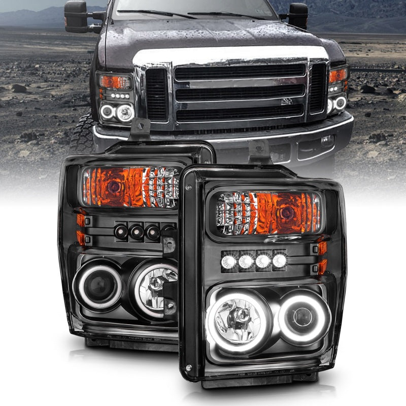 Anzo 2008-2010 Ford F-250 Projector Headlights w/ Halo Black (CCFL)