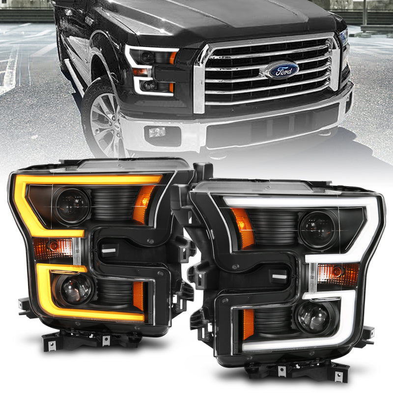 Anzo 2015-2016 Ford F-150 Projector Headlights w/ Plank Style Switchback Bl