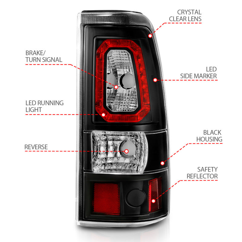 ANZO 2003-2006 Chevy Silverado 1500 LED Taillights Plank Style Black w/Clear Lens 311327