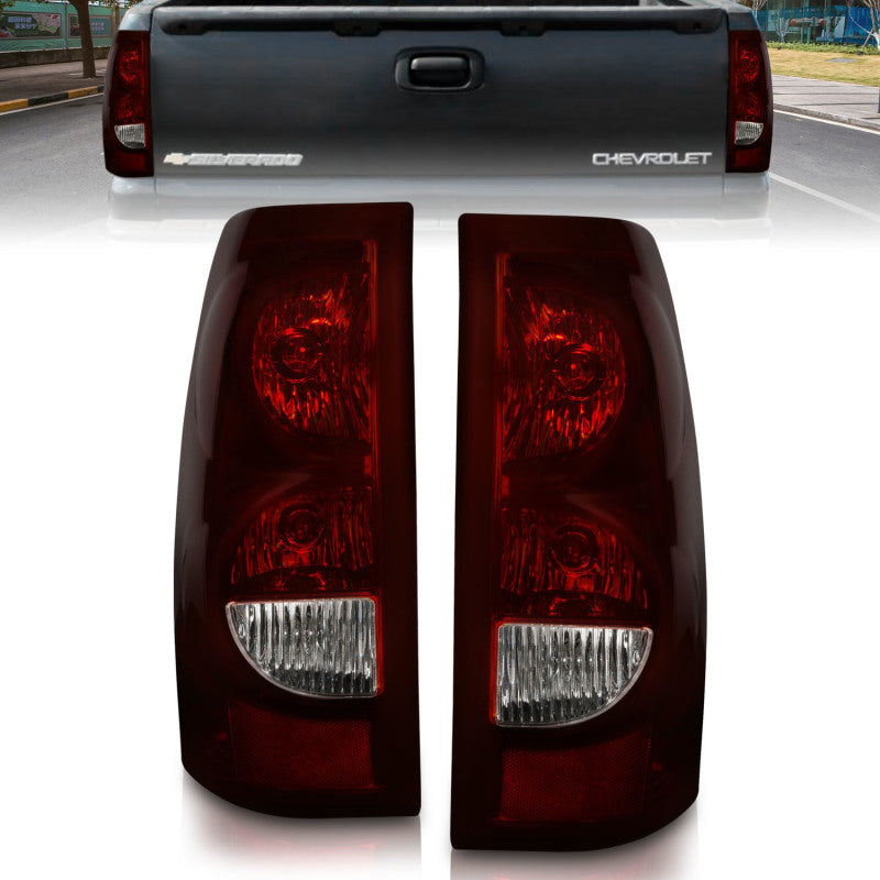 ANZO 2003-2006 Chevrolet Silverado 1500 Taillights Taillights Dark Red/Clear Lens (OE Style) (Pair) 211184