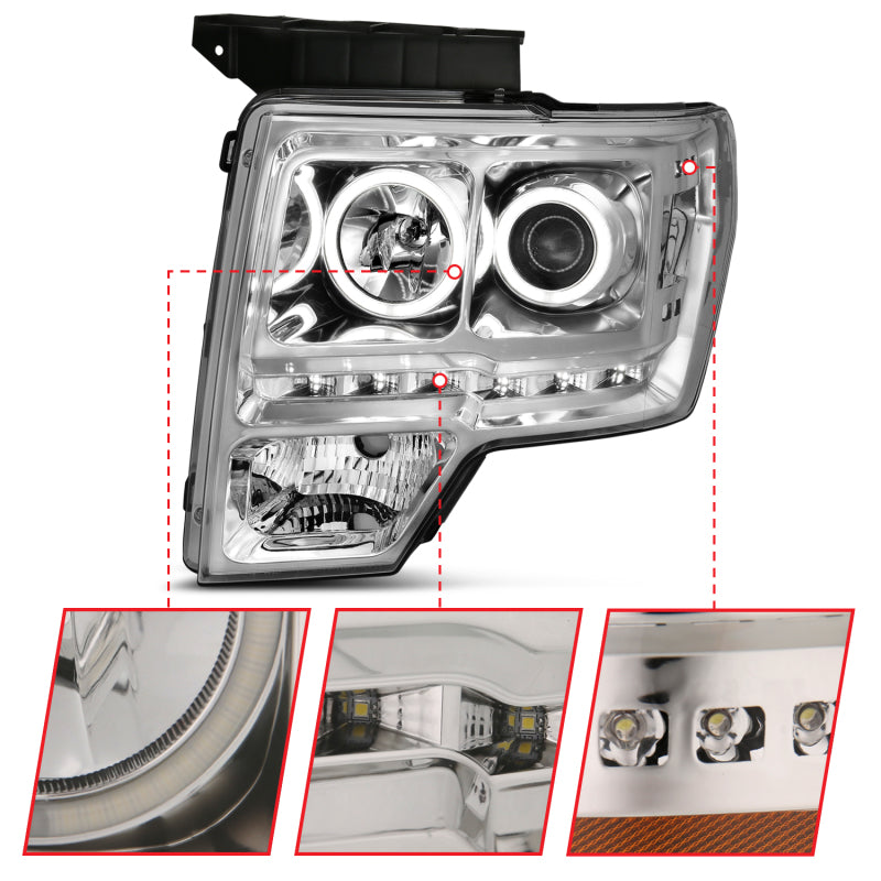 Anzo 2009-2014 Ford F-150 Projector Headlights w/ Halo Chrome (CCFL) G2