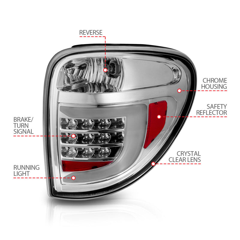 ANZO 2004-2007 Dodge Grand Caravan LED Tail Lights w/ Light Bar Chrome Housing Clear Lens 311367