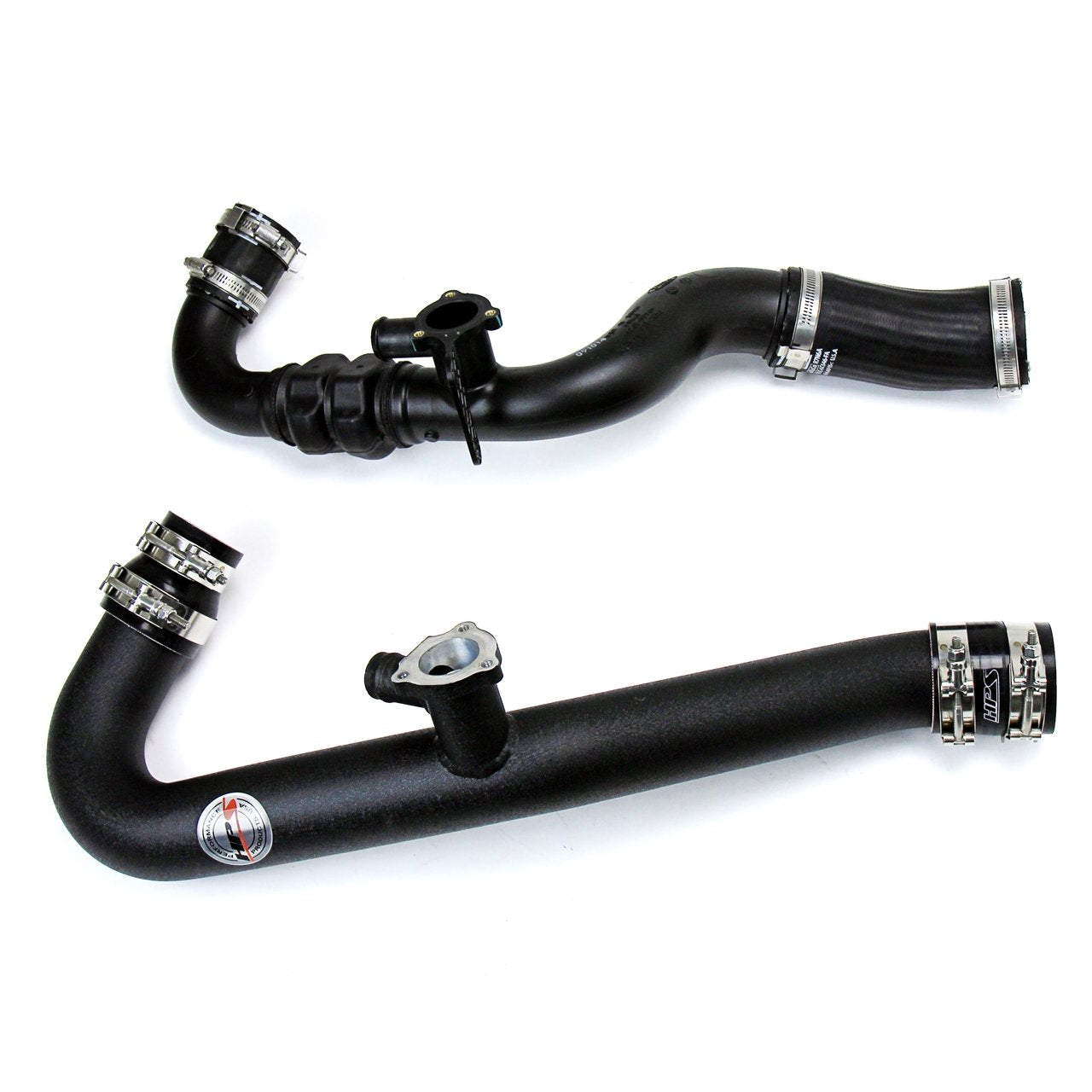 HPS Performance HPS Intercooler Hot Charge Pipe and Cold Side with Blue Hoses 15-17 Ford Mustang Ecoboost 2.3L Turbo, Black