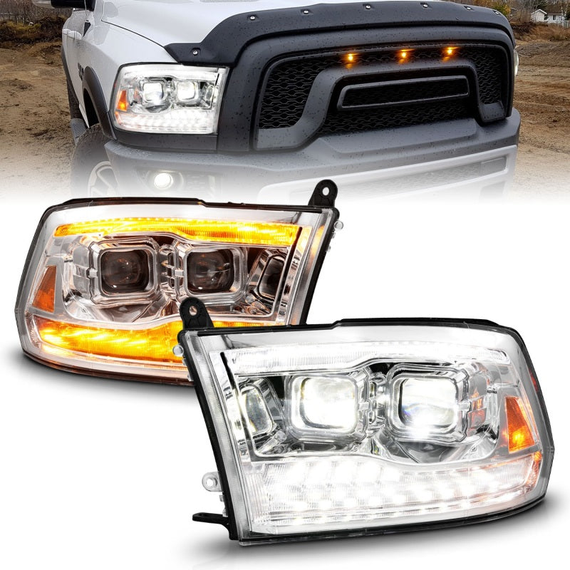 ANZO 09-18 Dodge Ram 1500/2500/3500 Full LED Proj Headlights w/Switchback Light Bar - Chrome 111596