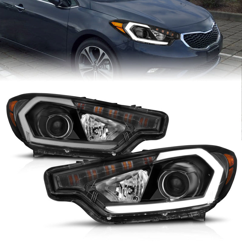 ANZO 2014-2016 Kia Forte Projector Headlights w/ Light Bar Black Housing 121560