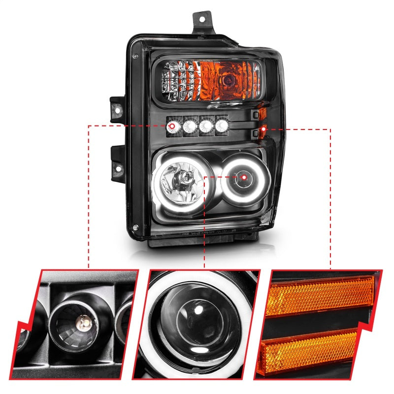 Anzo 2008-2010 Ford F-250 Projector Headlights w/ Halo Black (CCFL)
