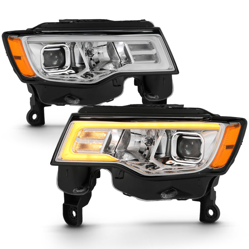 ANZO 2017-2018 Jeep Grand Cherokee Projector Headlights w/ Plank Style Switchback - Chrome w/ Amber 111419
