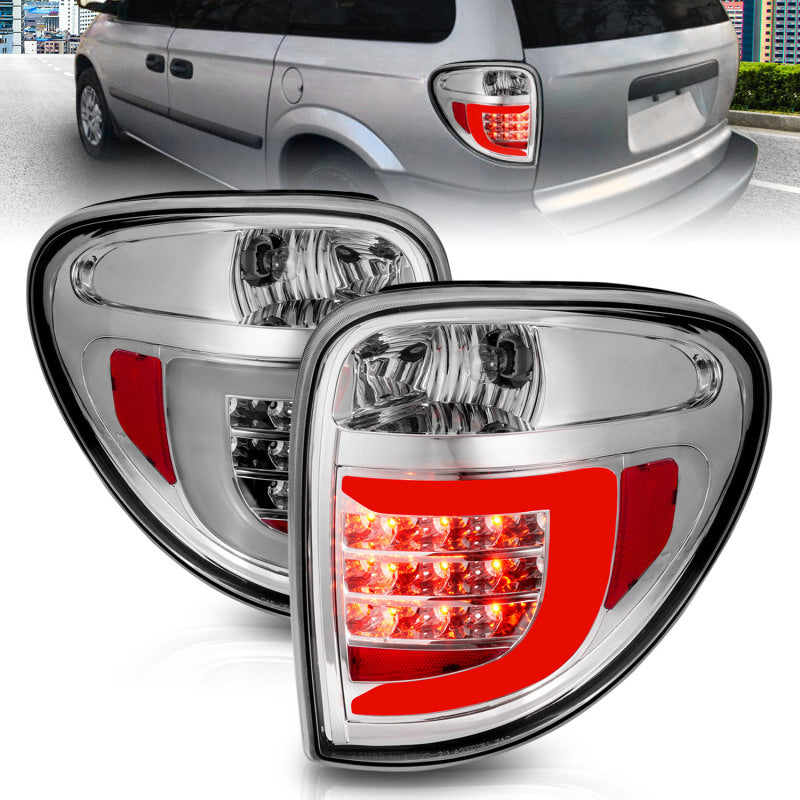 ANZO 2004-2007 Dodge Grand Caravan LED Tail Lights w/ Light Bar Chrome Housing Clear Lens 311367