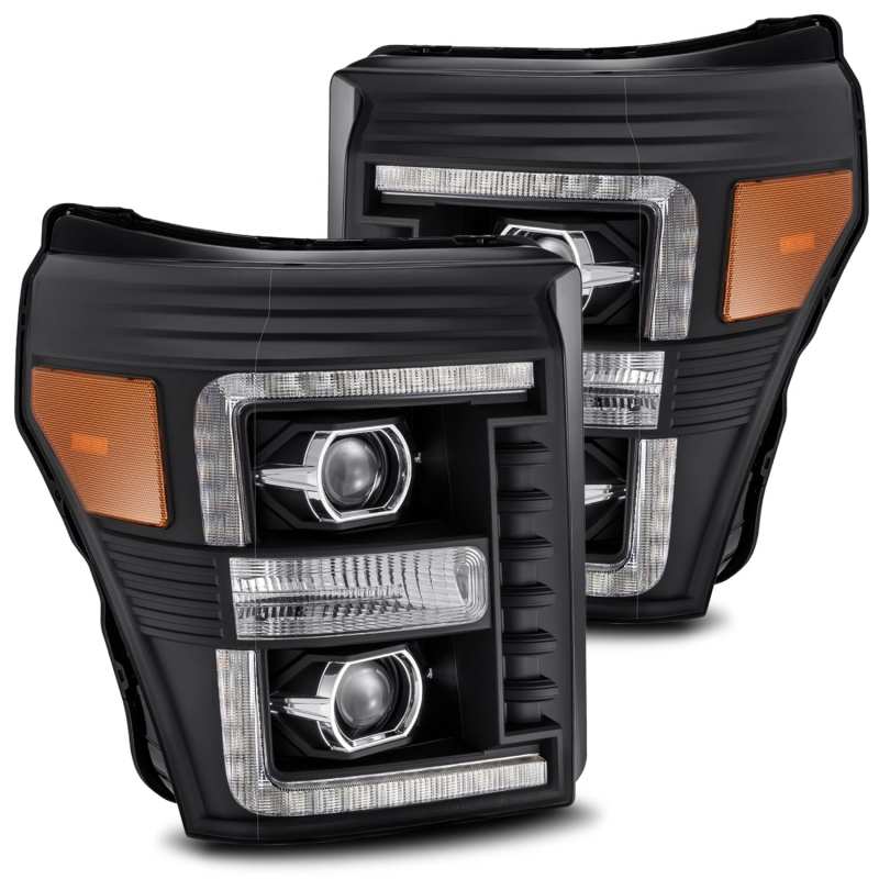 AlphaRex 11-16 Ford F-350 SD LUXX LED Proj Headlights Plank Style Black w/Activ Light/Seq Signal 880146 *Discontinued
