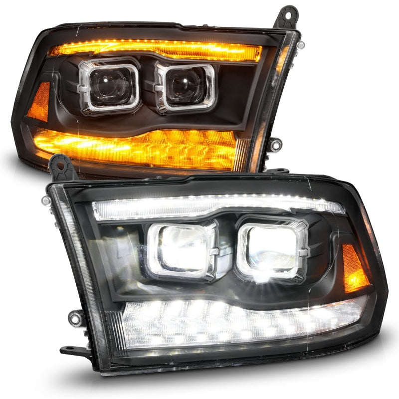 ANZO 09-18 Dodge Ram 1500/2500/3500 Full LED Proj Headlights w/Switchback Light Bar - Black 111595