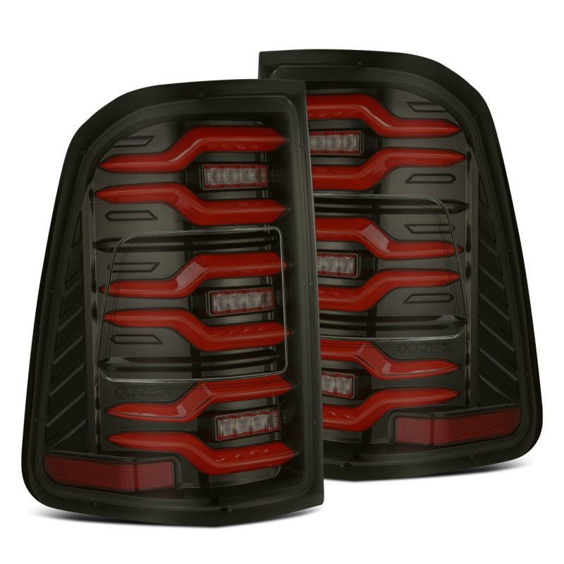 AlphaRex 19-21 Dodge Ram 1500 Luxx-Series LED Tail Lights Black/Red w/Activ Light/Seq Signal 640050 *Discontinued