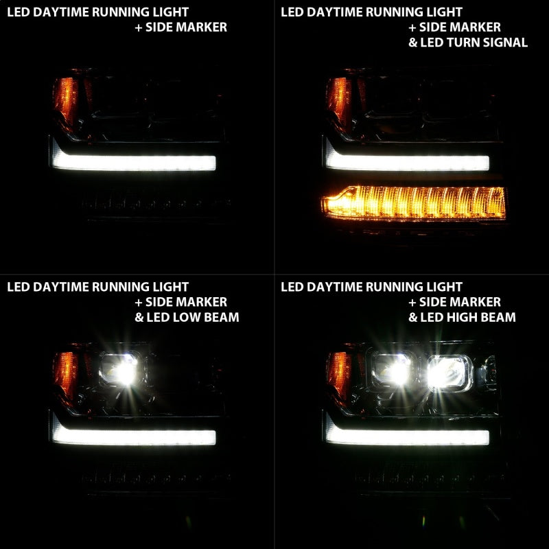 ANZO 16-18 Chevrolet Silverado 1500 LED Projector Headlights w/Plank Style Switchback Chrome w/Amber 111421