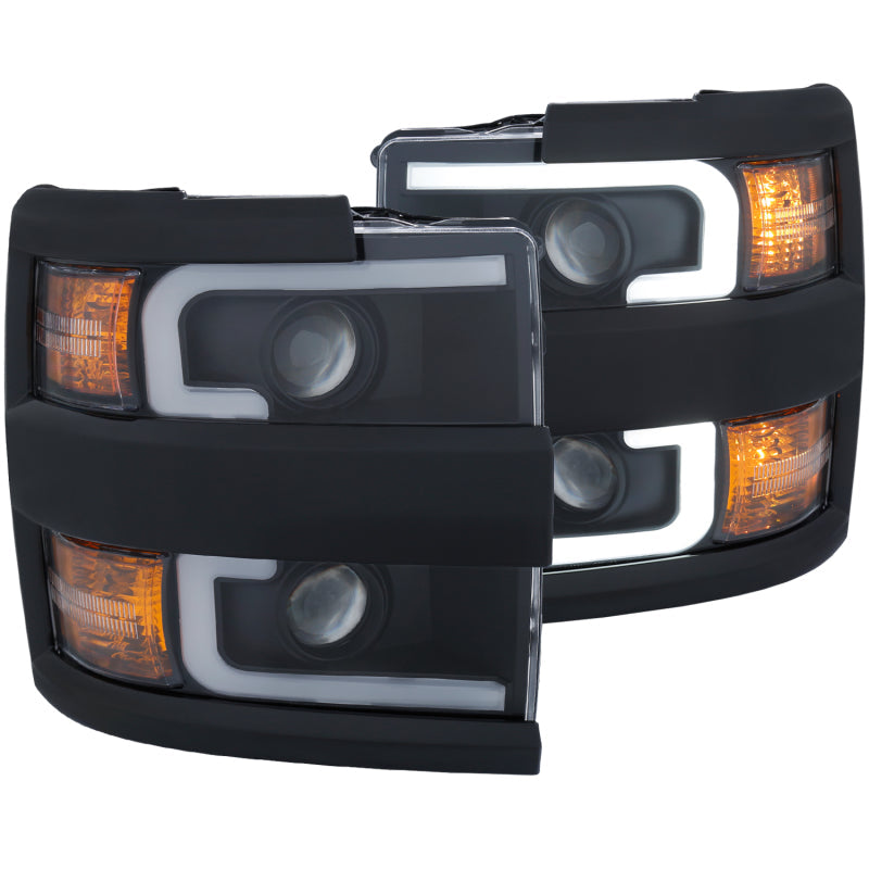 Anzo Projector Headlights With Plank Style Design Black w/Amber 15-17 Chevr